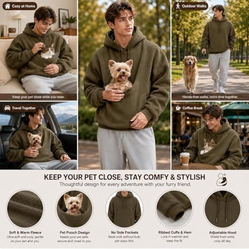 Men's Pet Pouch Hoodie Kangaroo Pocket Cat Dog Oversized Fall Sweatshirt - image 5