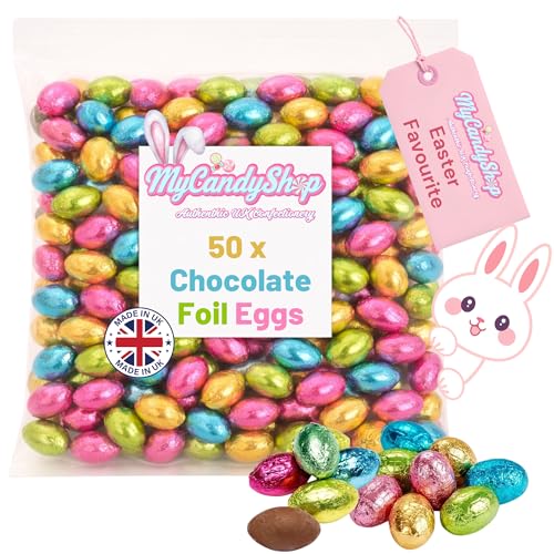 Foil Chocolate Mini Eggs 250g - Pack of Approx 50 Mixed Colour - Bulk Chocolate Eggs Easter Hunt Treats - Creamy Mini Chocolate Eggs for Easter Parties & Celebrations