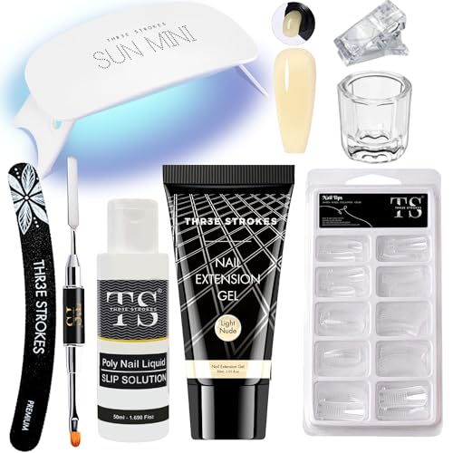 Poly Nail Gel Extension Kit for Builder Gel UV Nail Art Kit, Nail Extension Set (8in1) (needs 2-3 time practice)(SSD KIT) (LIGHT NUDE, SSD KIT)