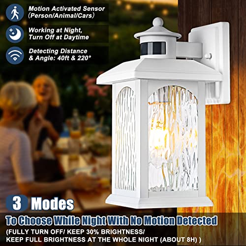 Advanced Motion Sensor Outdoor Lights 2 Packs - White Dusk To Dawn Outdoor Lighting, Anti-Rust Exterior Light Wall Mount Fixtures, Waterproof Porch Outside Lights Wall Sconce For House, Garage #TOP1
