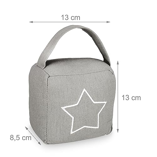 Relaxdays Set of 2 Doorstops, Star Motif, HxWxD: 13 x 13 x 8.5 cm, Free-standing Slam Brake, with Handle, Grey/White, Polyester - Image 4
