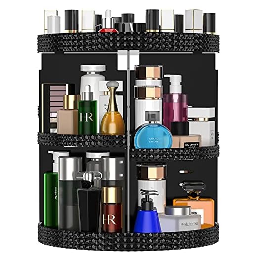 Awenia Makeup Organizer 360-Degree Rotating, Adjustable Makeup Storage, 7 Layers Large Capacity Cosmetic Storage Unit, Fits Different Types of Cosmetics and Accessories, Plus Size(Black)