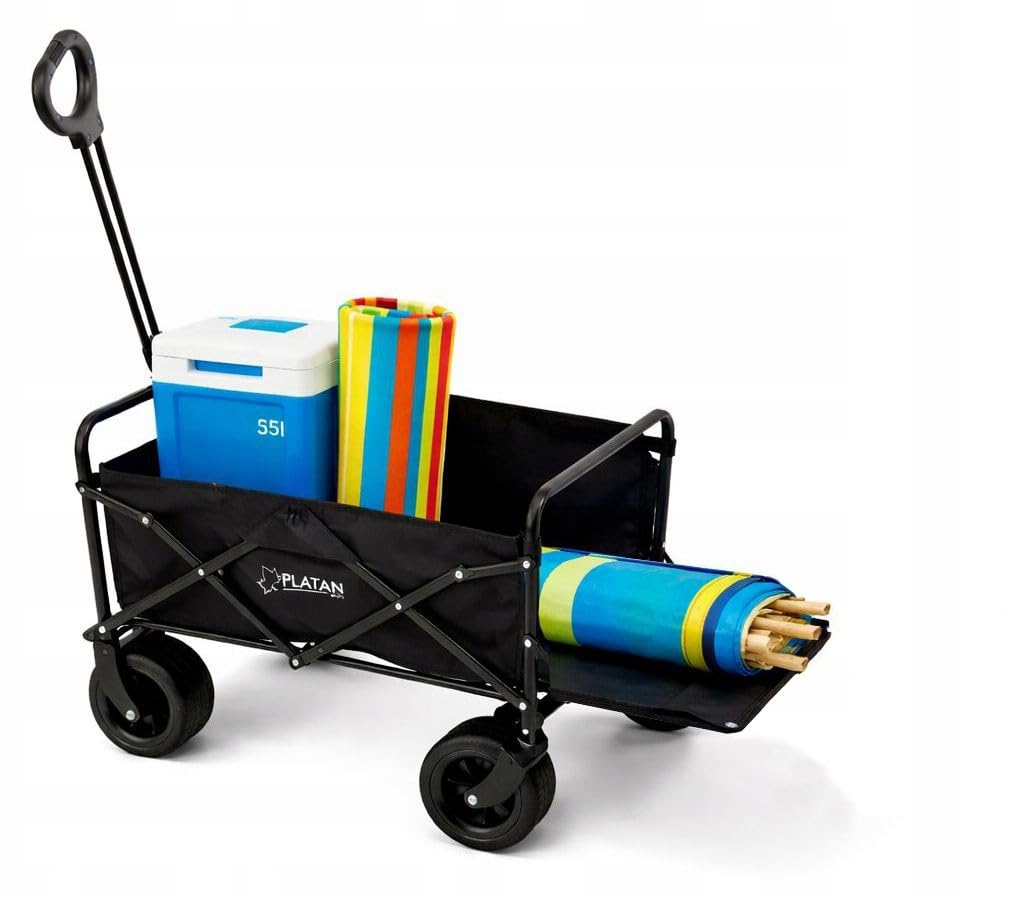 Bollerwagen 120L XXL Klappbar Geländereifen mit Hecktür | Strand- & Gartenwagen, 120 kg Tragkraft, klappbar, höhenverstellbarer Griff, Vorderräder 360° schwenkbar & bremsbar