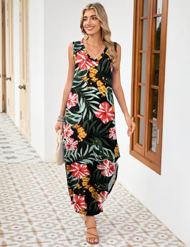 Image of JollieLovin Women Plus Size Summer Tank Maxi Dresses Sleeveless Causal V Neck Beach Long Dresses Swim Cover up (L-5X)