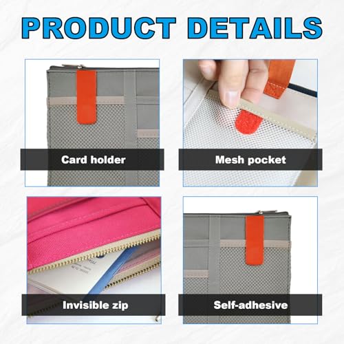 Image of Car Sun Visor Organizer, Auto Interior Visor Storage Pouch Holder with Zipper, Multi-Pocket Net Personal Belonging Organizer, Universal Car Accessory for Cards, Documents (Gray)