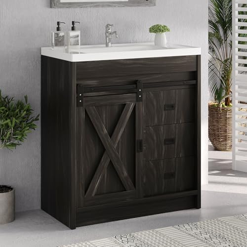 4ever2buy 31" Farmhouse Bathroom Vanity with Sink, Small Bathroom Vanity
