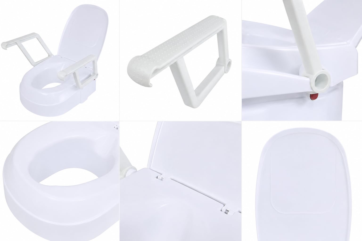 EasyFix Rialzo per WC con braccioli e coperchio, rialzo per WC regolabile in altezza, per anziani e infermieri, braccioli pieghevoli, portata fino a 136 kg, bianco
