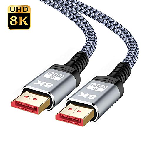 Câble DisplayPort 8K Snowkids DisplayPort 1.4 2 m (8 K à 60 Hz, 4 K à 144 Hz, 2 K à 144 Hz), câble DisplayPort vers DisplayPort en nylon tressé haute vitesse Gris
