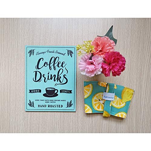 Image of Portable Coffee & Boba Cup Holder w /Straw Loop (Lime Slice Turquoise) | Tainada Eco Friendly Foldable Hot & Cold Drink Holder for Beverage Take Out; Ideal for Walking & Shopping; 1 Coaster Included