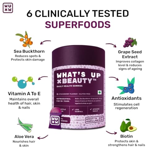 What's Up Wellness Biotin Gummies for Hair Growth, Beauty Skin & Hair Gummies for Bright Skin & Strong Nails, Vitamin A to E, Folic Acid, Zinc,... - Image 4