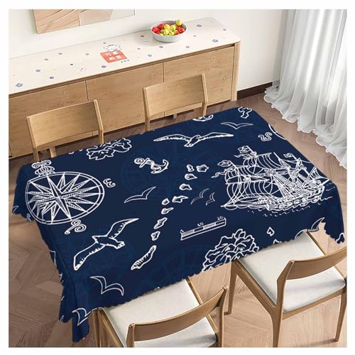 Beabes Nautical Marine Kitchen Tablecloth Pirate Adventures Ships Compass Anchor