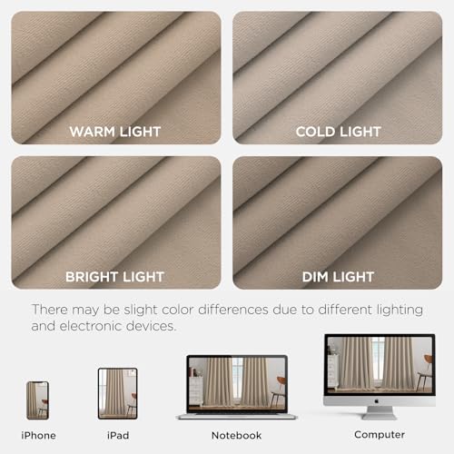 Image of Joydeco Beige 100% Blackout Curtains 102 Inch 2 Panels, Luxury Thermal Beige Velvet Curtains for Bedroom Living Room, Soundproof Blackout Window Drapes, Rod Pocket & Back Tab (52W x 102L)