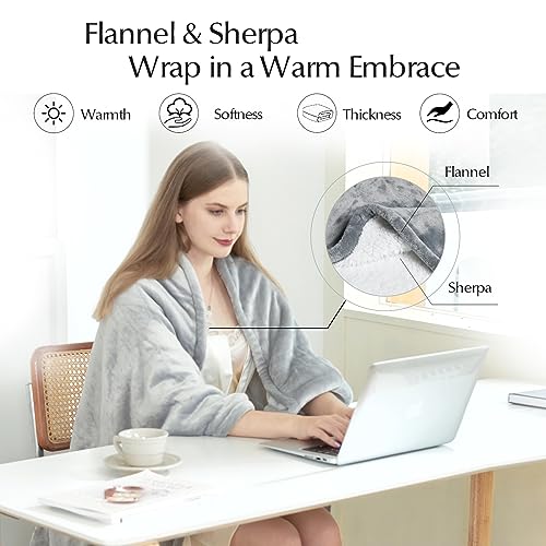 Heated Blanket Throw Size, Soft and Cozy Electric Heating Blanket for Bed, Automatic Safety System 6 Heating Levels & 4 Hours Auto-Off, 50" x 60" Violet Grey