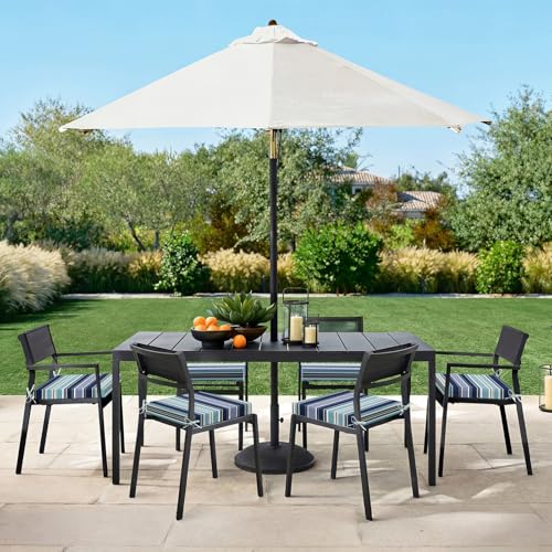 Image of Basic Beyond Outdoor Chair Cushions Set of 6, Square Corner Outdoor Cushions for Patio Furniture, Water Resistant Patio Chair Cushions with 2 Ties, 18.5x16x3, Pinstriped Blue