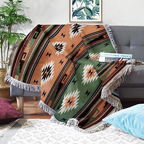 Pretyw Aztec Throw Blanket Southwest Blankets with Tassels Cozy Reversible Southwestern Navajo Throw Blanket Multi-Function for Couch Chair Sofa Bed Outdoor Travel 63 x 51 Inches