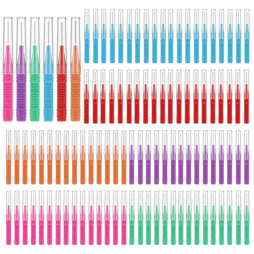 RAYITO 100 Pcs Interdental Brushes 5 Sizes Soft Dental Brushes Toothpicks Dental Floss Brush Floss Sticks Dental for Braces Oral Cleaning(6 Colors)