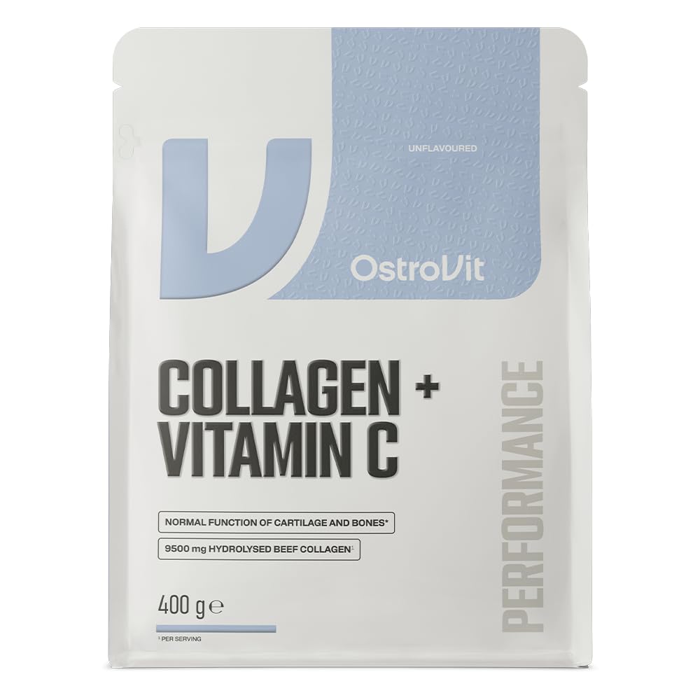 OstroVit Collagen + Vitamin C 400 g | Kolagen Hydrolizowany z Witaminą C | Wsparcie Stawów, Kości i Skóry | Suplement Diety w Proszku (naturalny)