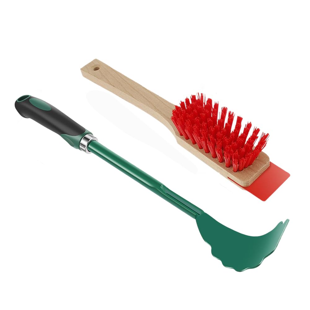 Rersduyt Mower Deck Scraper With Ergonomic Long Handle Lawn Mower Deck Cleaner Tool With Stiff Bristle Brush, Lawn Mower