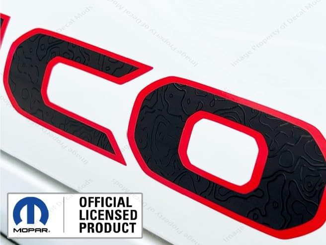 Rubicon Hood Graphic Vinyl Decal fits Jeep Rubicon JL/JT (2018-2026) Matte Black topo Lines with Red Outline (Set of 2) - CR | UV1A1