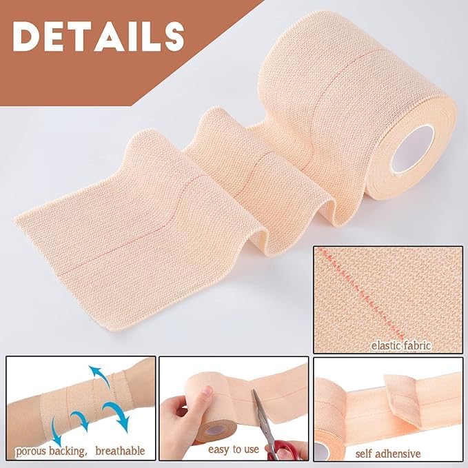 Image of Elastic Adhesive Bandage, 10cm x 1m Stretched Length, Single Pack, Stretchable Crepe Bandage for Joint & Muscle Support, First Aid Wrap for Sports Injury, Pain Relief - Breathable Matrial, Beige Colour (10cm x 1m. Stretched Length)