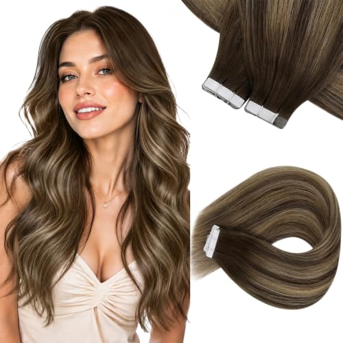 Image of Sunny Hair Tape in Hair Extensions Dark Brown Balayage Blonde 60g 40PCS