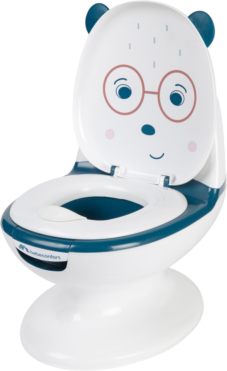 Bebeconfort Vasino Bambini, Mini WC per bambini 1-4 anni, 0-20 kg, Suono Sciacquone, Paraspruzzi, Vaschetta Rimovibile, Facile da pulire, Piedino in gomma, Orsetto, color Blu