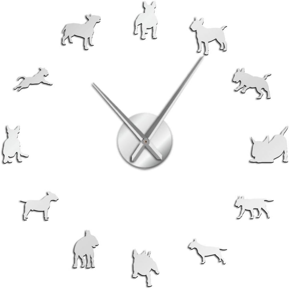 N / A Reloj de Pared de Bricolaje DIY Reloj de Pared Grande Bull Terrier Perro Arte de Pared Perro Raza Pug Aguja Reloj Reloj Tienda de Mascotas decoración Regalo para Amantes de Bull Terrier