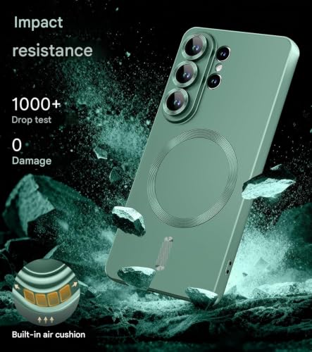 Image of DIZORO Compatible with Samsung S26 Ultra Case, Compatible with MagSafe, Matte Luxury Metallic Luster Flexible TPU Wireless Charging Shockproof Case with Lens Camera Protector Back Cover (Green)