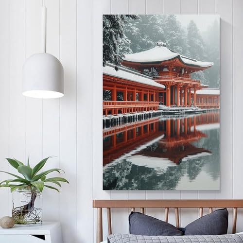 Affiches de bureau temple japonais hiver moderne 40x60