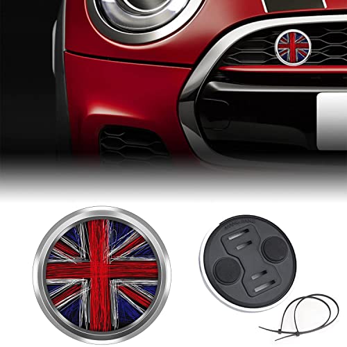 Image of 3D Front Bumper Grill Emblem Badge Chrome Cover for Mini Cooper One S JCW R50 R52 R53 R55 R56 R60 R61 F54 F55 F56 F57 F60 Hatchback Countryman Car Accessories Decoration (Line Drawing Red Union Jack)