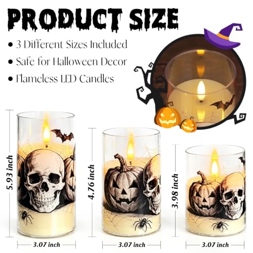 Halloween Flameless Pillar Candles, Battery Operated Candle Set of 3 - image 2