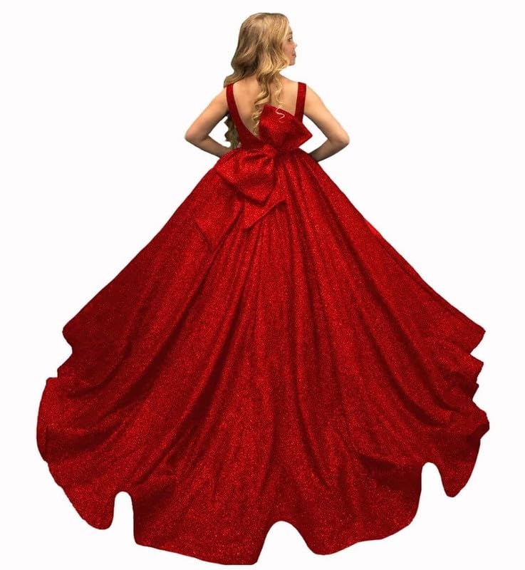 Girls Princess Flower Girl Dress for Wedding Glitter Sleeveless Bow Satin Flower Girl Dress