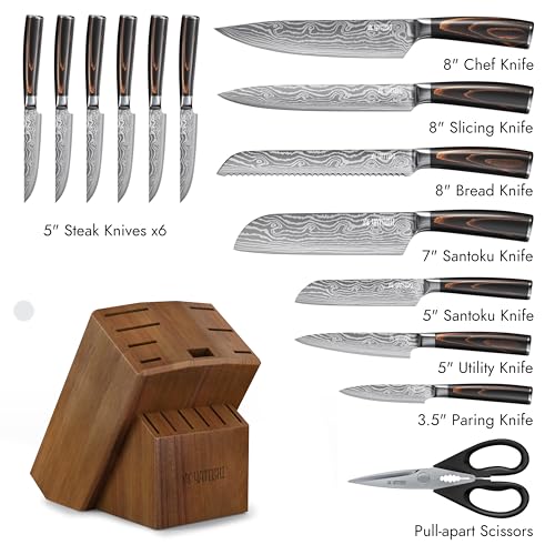 Image of Yatoshi Professional Kitchen Knife Set, 15 Pieces, High Carbon Stainless Steel, Ergonomic Handle