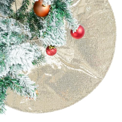 PartyDelight Small Christmas Tree Skirt Light Gold Sequin 24 Inch