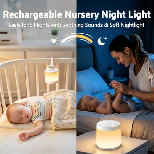 Image of Rechargeable Nursery Night Light Sound White Noise Machine for Baby Kids Adults with Hushing Sounds 30 Sleeping Sounds 12 Colors Night Light 4 Timers Memory Function for Home Breastfeeding Camping