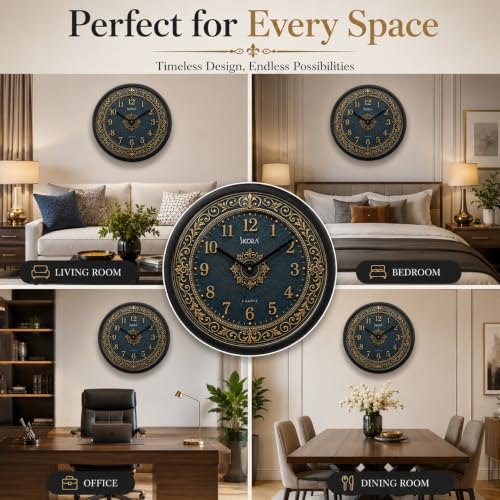 Image of Wall Clock with Silent Sweep Quartz Movement | Premium Round Analog Wall Clock | Minimalist Decorative Clock for Living Room, Bedroom, Office, Kitchen & Home Decor (Blue)