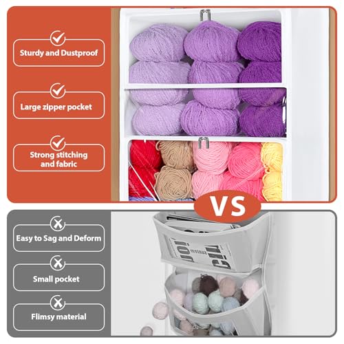 Image of Univivi Hanging Yarn Storage Organizer with 5 Zipper Closure Compartments, Large Capacity Knitting Organizer Storage, Over the Door Hanging Yarn Holder for Knitting Needles,Crochet Hooks (Clear White)