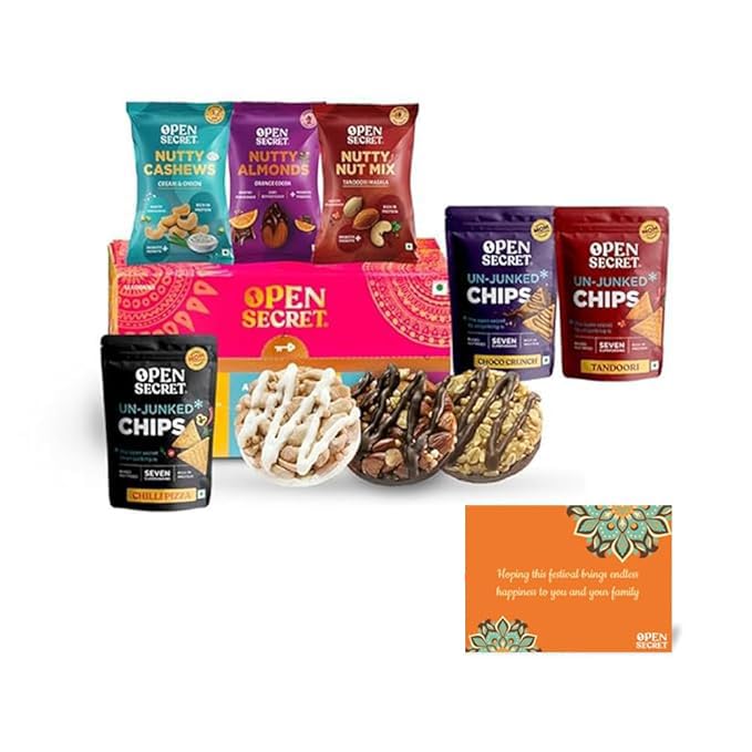 Open Secret Diwali Bhaidooj Gift Set for Brother | Combo of 11 | Bhaidooj Tikka for Brother, Diwali Gifts, Gift Hamper, Dry Fruit Gift Box, Chocolate Gifts, Dry Fruits, Healthy Premium Hamper, Gift for Sister, Gift for Brother with Thread, Festive Card & Roli Chawal