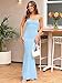 Mokoru Women's Sexy Bodycon Ruched Maxi Dress Square Neck Cocktail Party Long Dresses, Small, Baby Blue