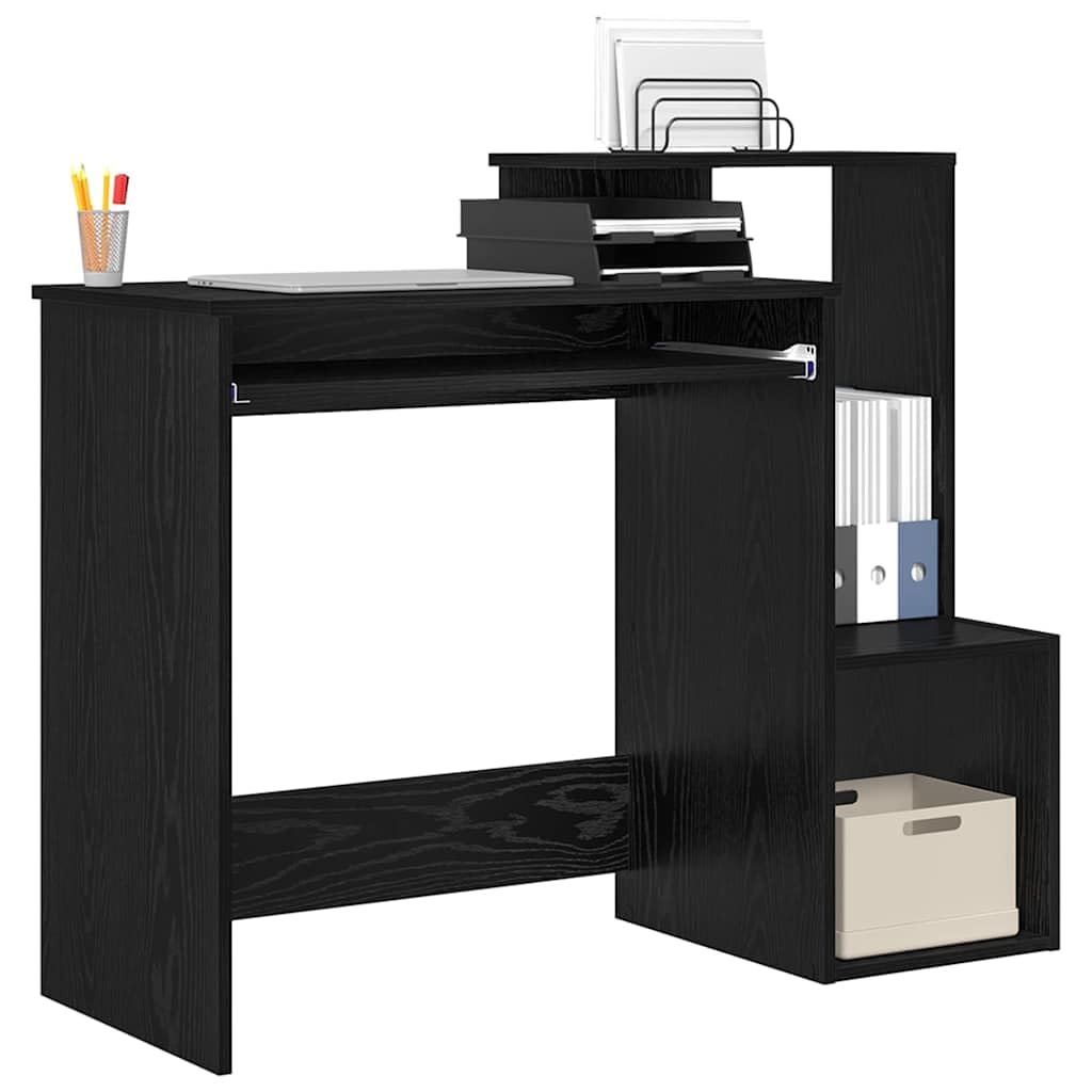 Escritorio con estante negro efecto roble 106 x 41 x 88,5 cm de material de madera de madera de despacho oficina en casa con cajón de almacenamiento y estante para PC portátil ergonómico ahorra