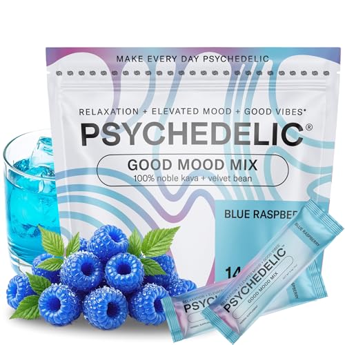 Psychedelic Water Calming Kava Drink Mix (14x5.5g) Flavored Kava Powder - Calming Drink Powder Packets - Easy Open Single Serving Drinks - 14 Calm Packets - Blue Raspberry