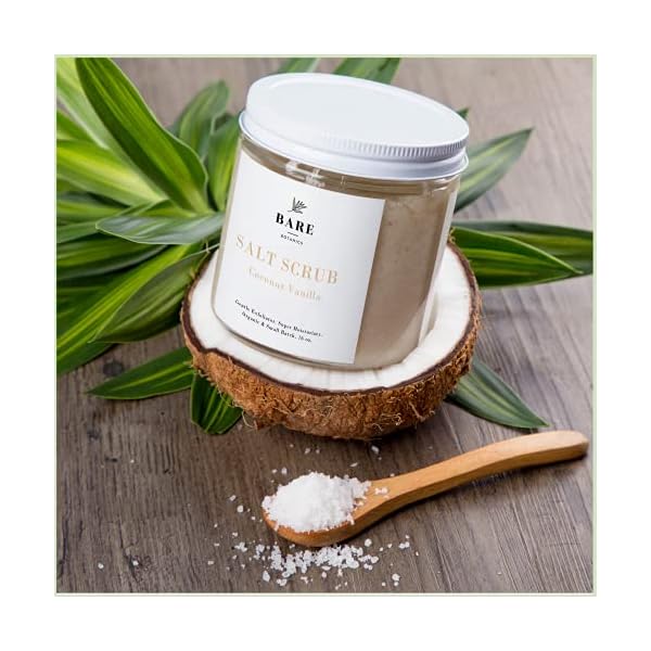 Bare-Botanics-Body-Scrub-Coconut-Vanilla--Gentle-Exfoliator-Super-Moisturizer-All-Natural-Non-Greasy-No-Synthetic-Fragrances-No-Nut-Oils-Salt-Scrub Bare Botanics Coconut Vanilla Body Scrub 24oz | Made in Madison, WI | All Natural Sea Salt Exfoliator w/ Skin Loving Moisturizers | Vegan & Cruelty Free | Gift Ready Packaging w/ a Cute Wooden Spoon