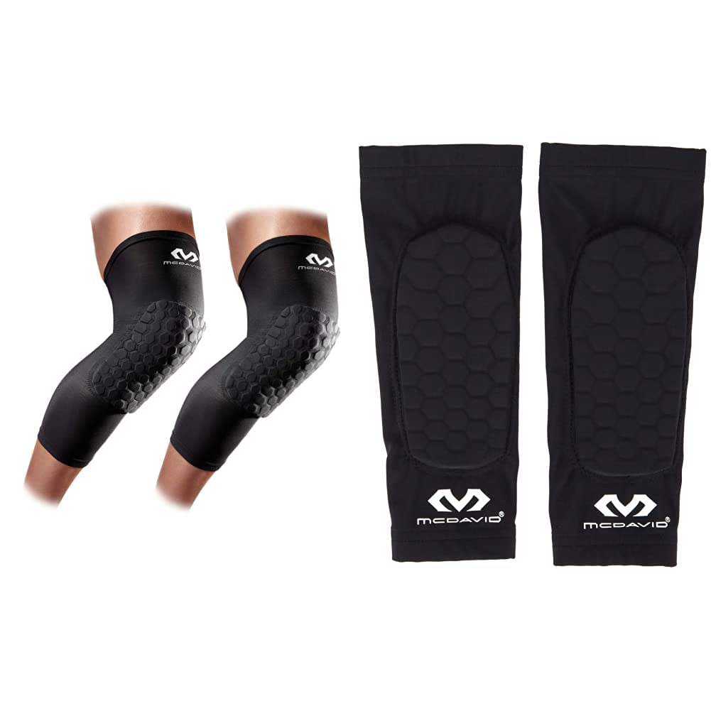 McDavid Beinstulpe Hexforce Kniebandage, Schwarz, M & 651 Unterarmschutz mit HEX-Polsterung für Damen und Herren - Perfekt für Rugby oder andere Kontaktsportarten