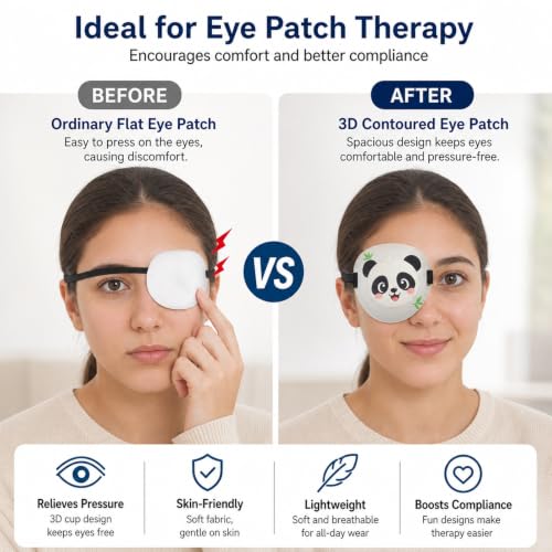 Image of Eye Patch for Kids, Reusable Eye Patches for Lazy Eyes, Pirate Eyes Patch, Eye Cover, Christmas Pirate Theme, Cartoon Character Color Matching (white + blue)