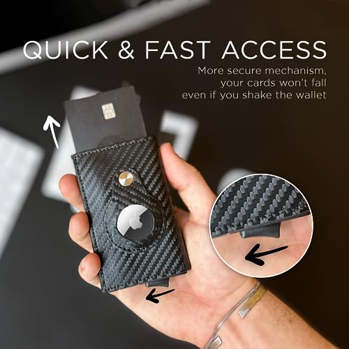 Wallet for Men - Carbon Fiber Credit Card holder and metal AirTag Keychain Slim wallet Magnetic closing and RFID security4