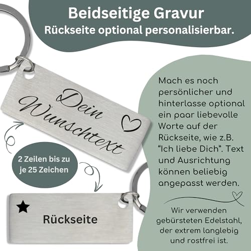 SMARTEON Schlüsselanhänger personalisiert mit Gravur | Wunschtext + Wunschsymbol | Schlüsselanhänger mit Namen | Schlüsselanhänger Auto Führerschein | Beidseitige Gravur | Hochwertiger Edelstahl