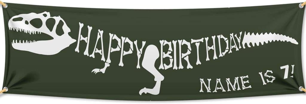 VictoryStore Dinosaur Birthday Party Supplies: Custom Dinosaur Birthday Banner, Waterproof Vinyl (3 feet by 9 feet, T-Rex Skeleton) (3x9 Feet)