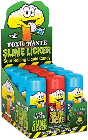 TOXIC WASTE | Slime Licker Sour Rolling Liquid Candy | 12-Count Display Box with Strawberry & Blue Razz Flavors (2 fl oz Each)
