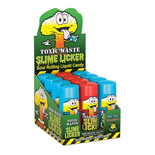 TOXIC WASTE | Slime Licker Sour Rolling Liquid Candy | 12-Count Display Box with Strawberry & Blue Razz Flavors (2 fl oz Each)