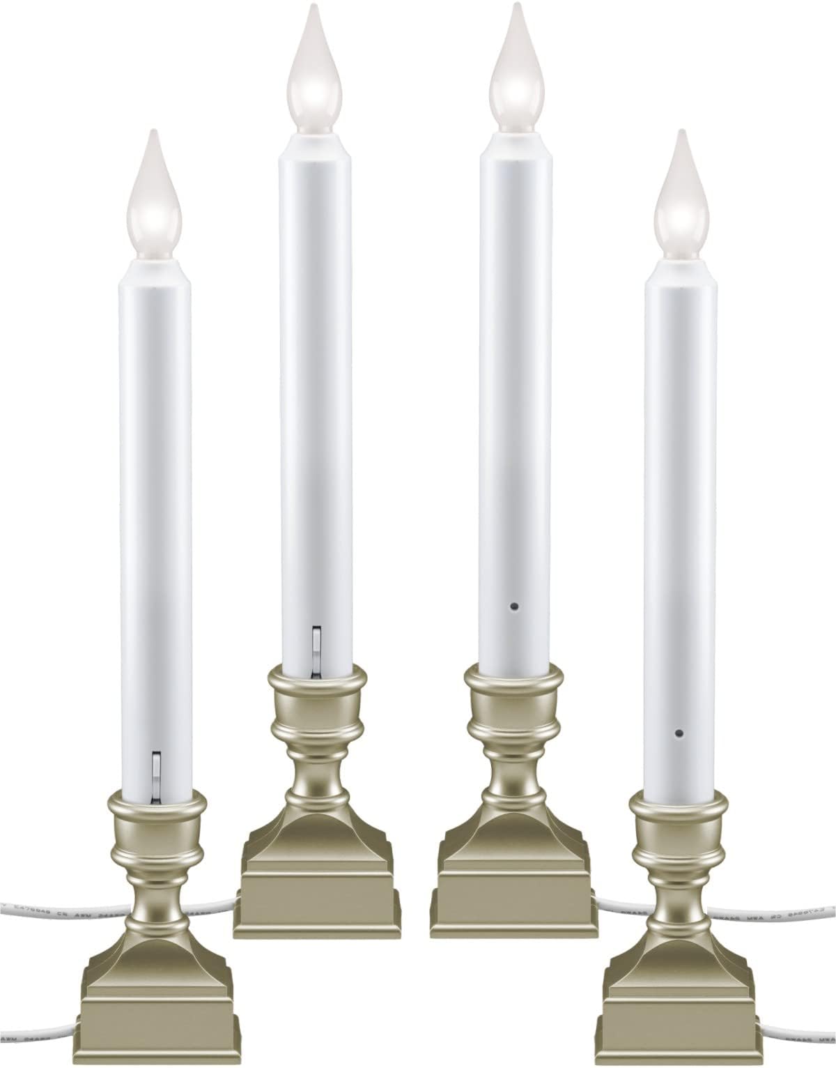 612 Vermont LED Electric Window Candles with Bright Hot Spot, Sensor Dusk to Dawn, Flicker Flame or Steady On, USB Low Voltage Adapter, VT-1270P-4 (Pack of 4, Pewter)